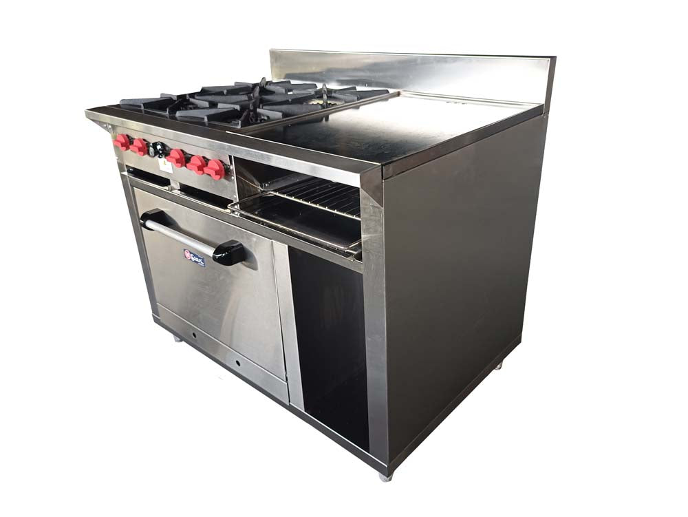 Cocina a gas 4 Hornillas Hondas, Plancha Gratinador y Horno