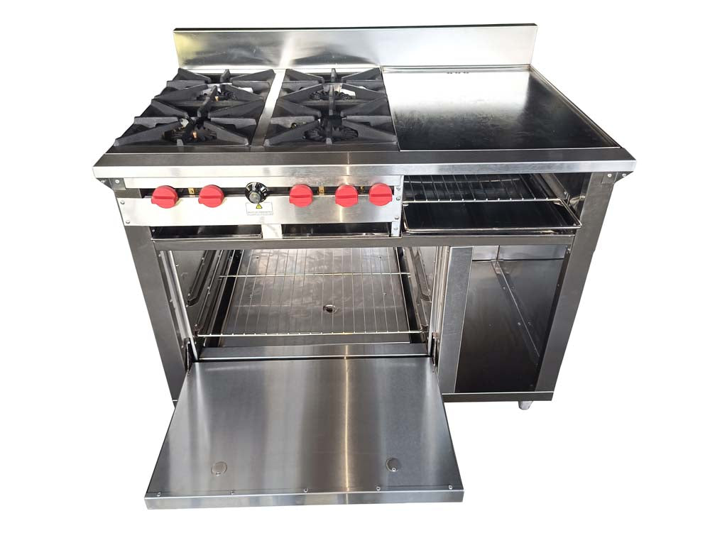 Cocina a gas 4 Hornillas Hondas, Plancha Gratinador y Horno
