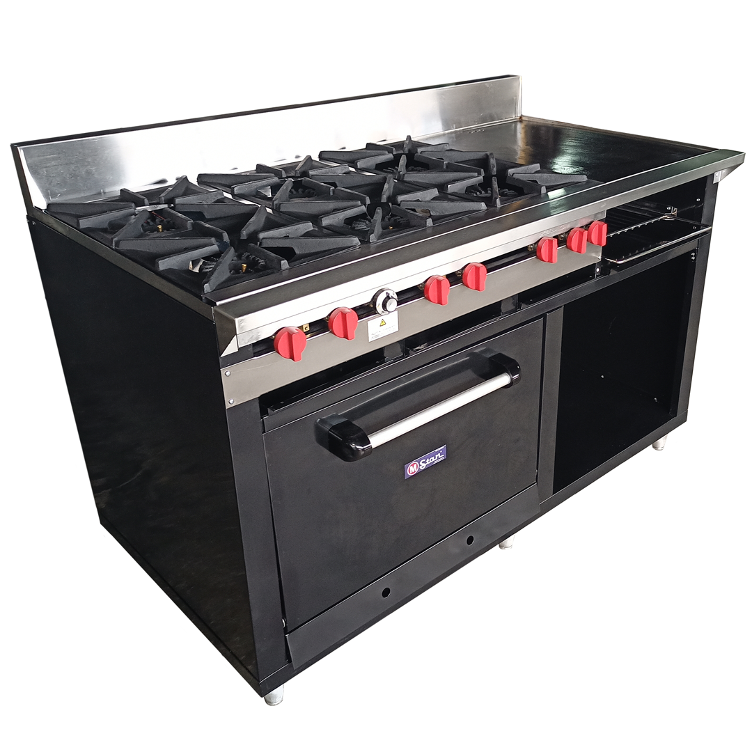 Cocina a gas 6 Hornillas Hondas, Plancha Gratinador y Horno