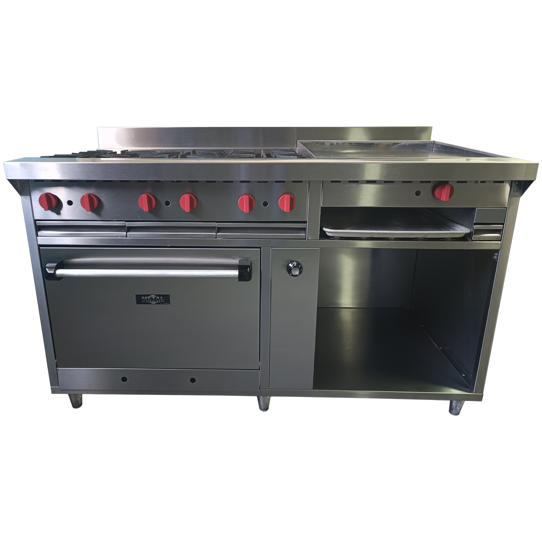 Cocina a gas 6 Hornillas Hondas, Plancha Gratinador y Horno