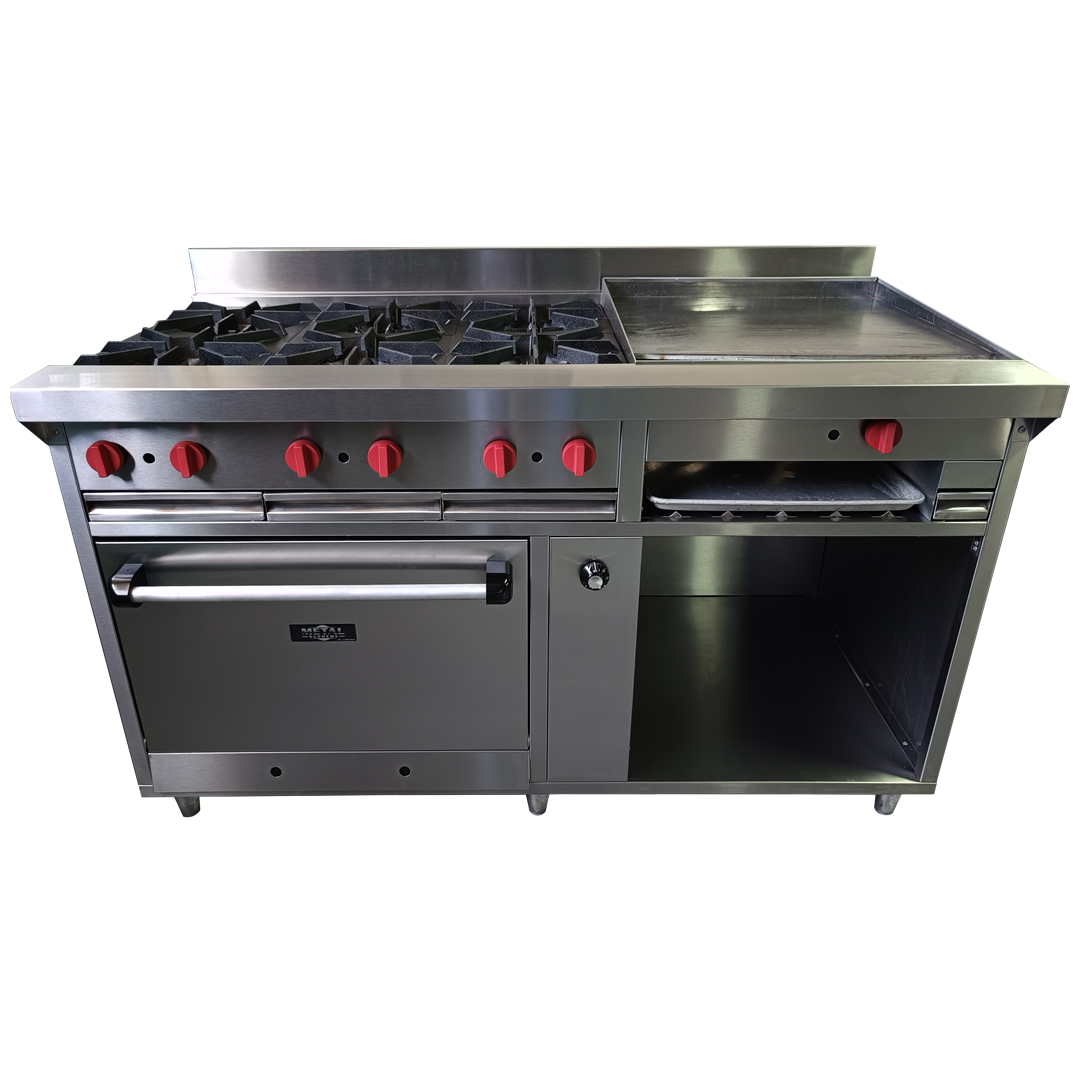 Cocina a gas 6 Hornillas Hondas, Plancha Gratinador y Horno