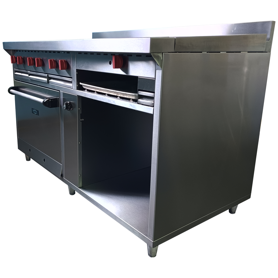 Cocina a gas 6 Hornillas Hondas, Plancha Gratinador y Horno