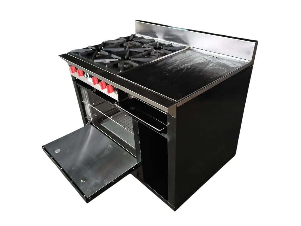 Cocina a gas 4 Hornillas Hondas, Plancha Gratinador y Horno
